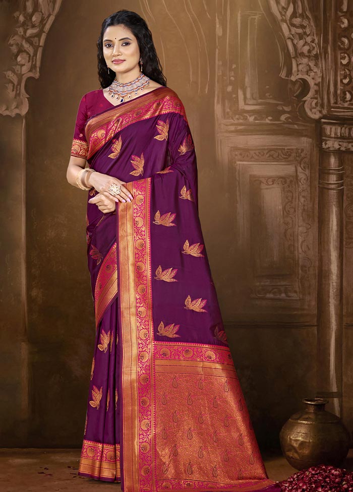 Wine Dupion Silk Saree With Blouse Piece