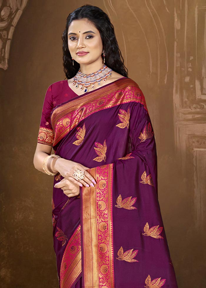 Wine Dupion Silk Saree With Blouse Piece