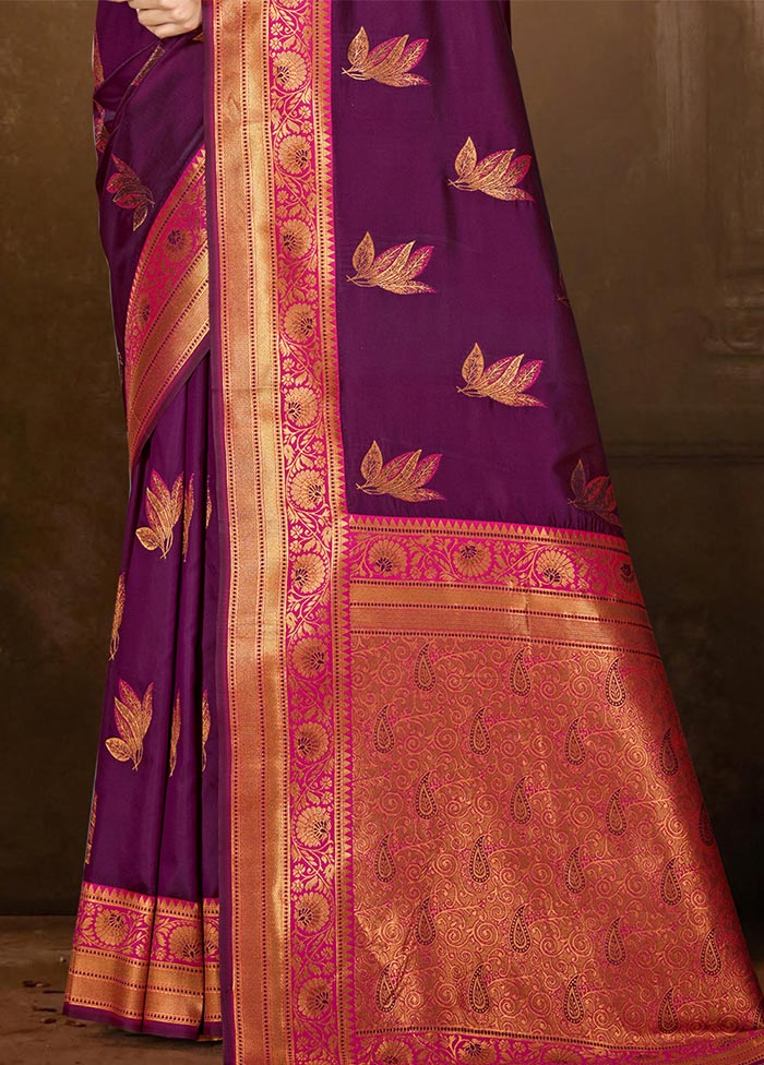 Wine Dupion Silk Saree With Blouse Piece