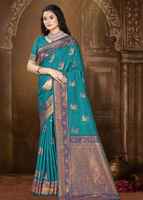 Sky Blue Dupion Silk Saree With Blouse Piece