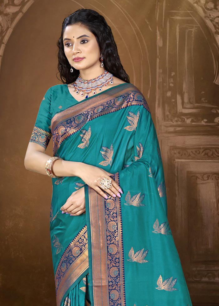 Sky Blue Dupion Silk Saree With Blouse Piece