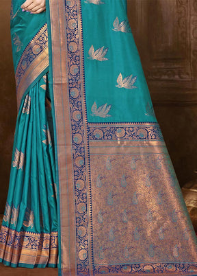 Sky Blue Dupion Silk Saree With Blouse Piece