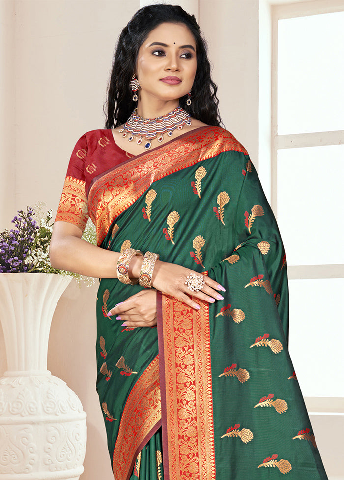 Bottle Green Dupion Silk Saree With Blouse Piece