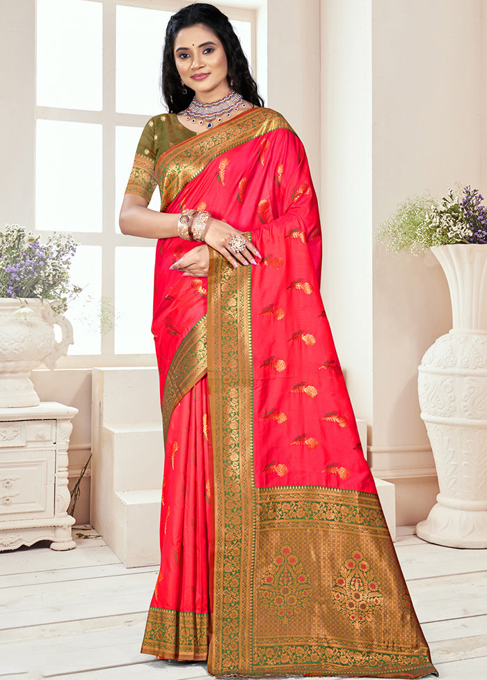 Pink Dupion Silk Saree With Blouse Piece