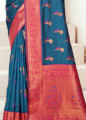 Blue Dupion Silk Saree With Blouse Piece