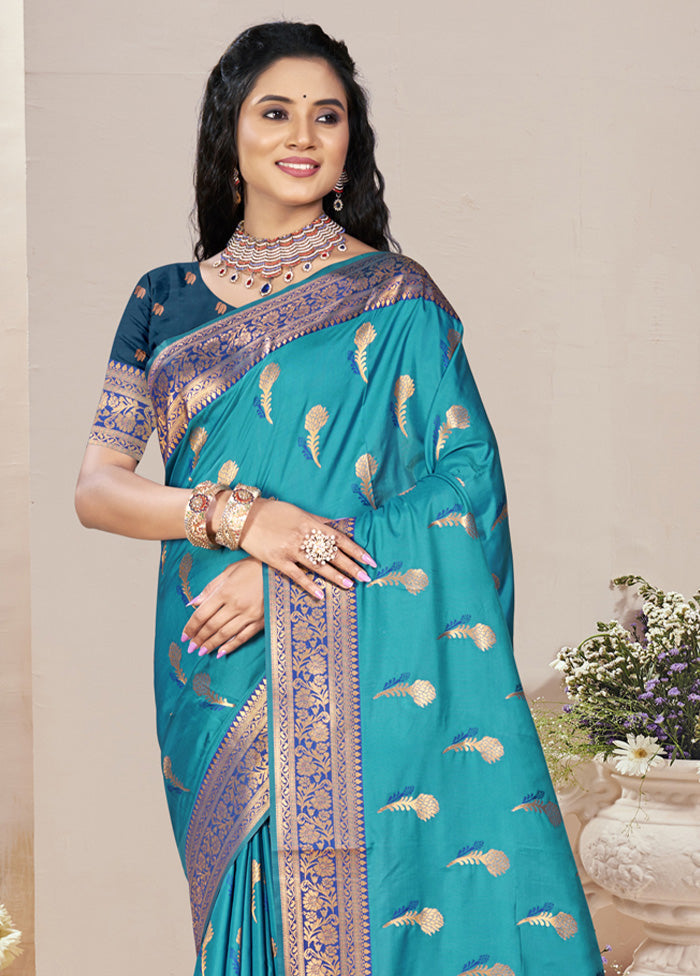 Blue Spun Silk Saree With Blouse Piece