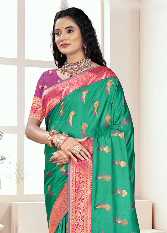 Teal Green Dupion Silk Saree With Blouse Piece