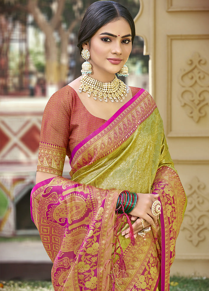 Mehendi Spun Silk Saree With Blouse Piece