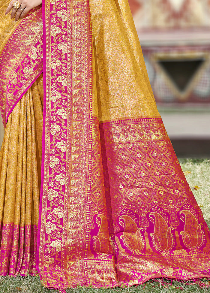 Yellow Spun Silk Saree With Blouse Piece