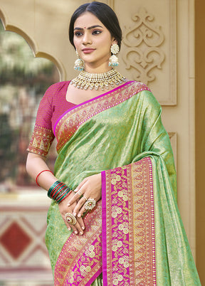 Light Green Spun Silk Saree With Blouse Piece