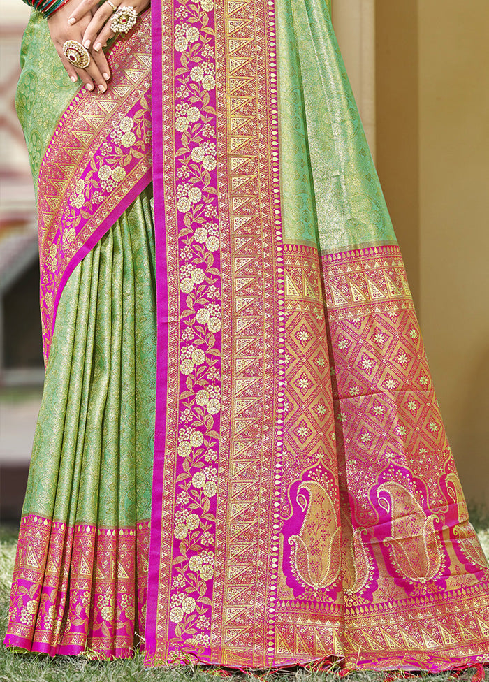 Light Green Spun Silk Saree With Blouse Piece