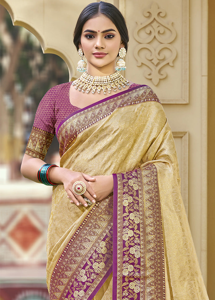 Cream Spun Silk Saree With Blouse Piece