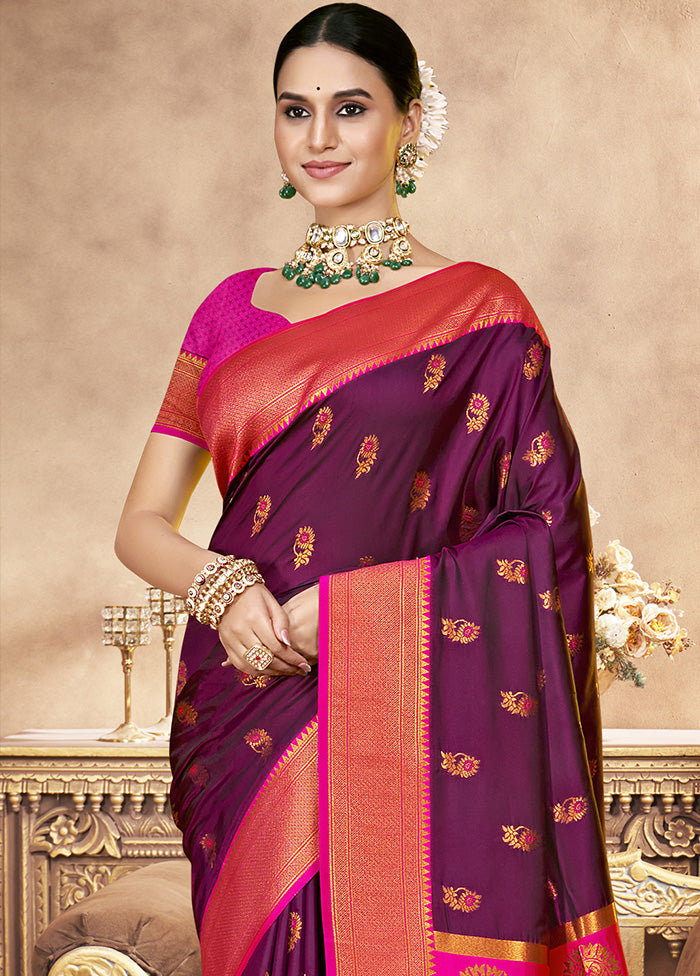 Purple Spun Silk Saree With Blouse Piece