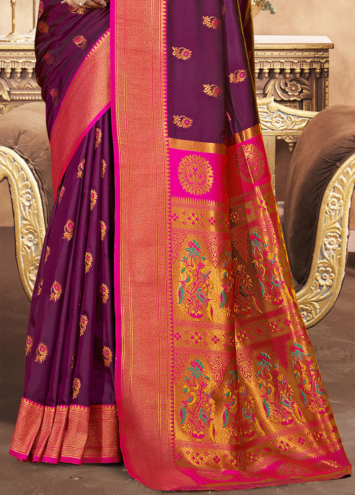 Purple Spun Silk Saree With Blouse Piece