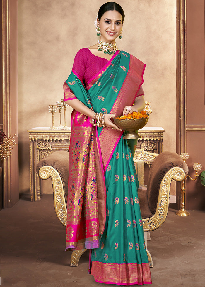 Green Spun Silk Saree With Blouse Piece