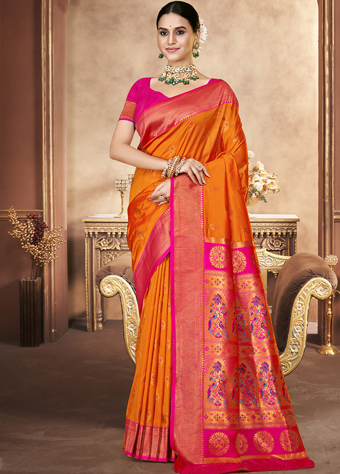 Rust Spun Silk Saree With Blouse Piece