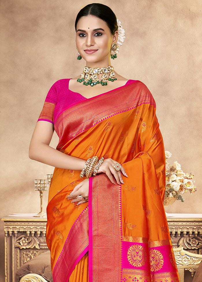 Rust Spun Silk Saree With Blouse Piece