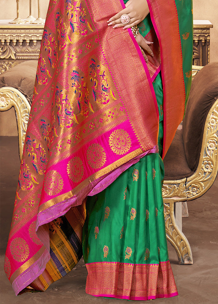 Green Spun Silk Saree With Blouse Piece