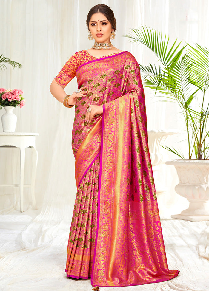 Pink Dupion Silk Saree With Blouse Piece