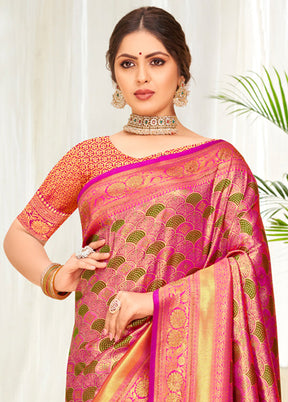 Pink Dupion Silk Saree With Blouse Piece