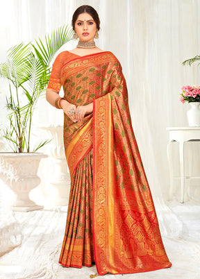 Orange Dupion Silk Saree With Blouse Piece