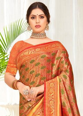 Orange Dupion Silk Saree With Blouse Piece