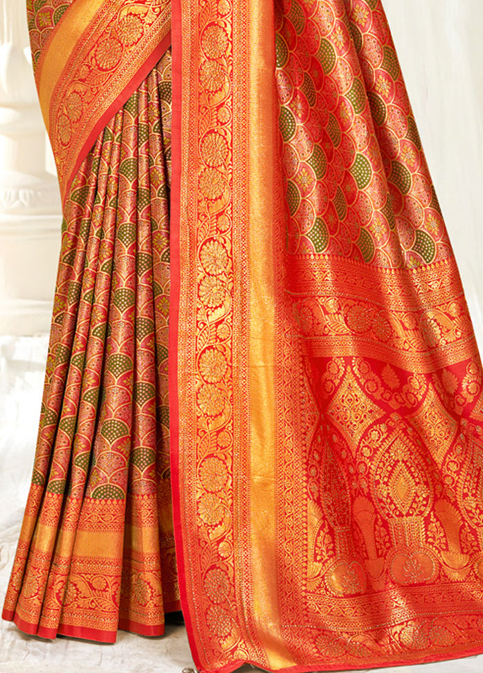 Orange Dupion Silk Saree With Blouse Piece