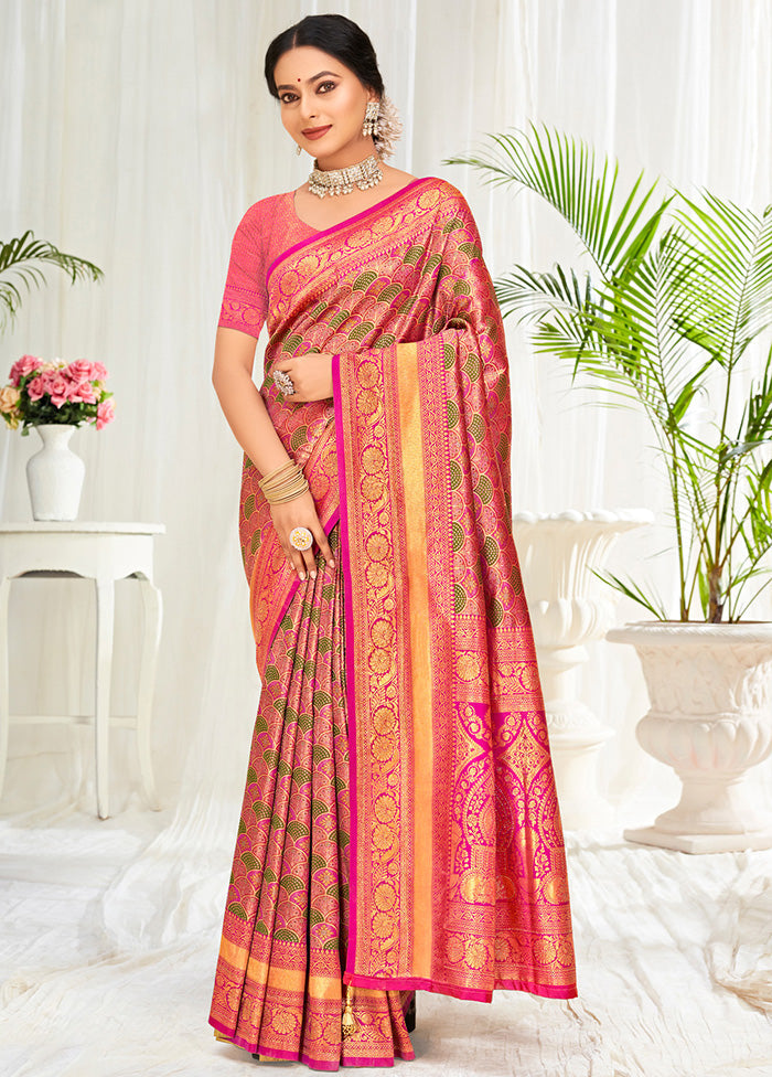 Pink Dupion Silk Saree With Blouse Piece