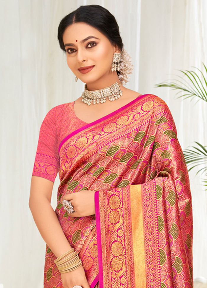 Pink Dupion Silk Saree With Blouse Piece