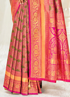 Pink Dupion Silk Saree With Blouse Piece