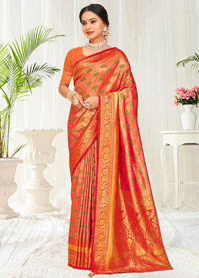 Orange Dupion Silk Saree With Blouse Piece