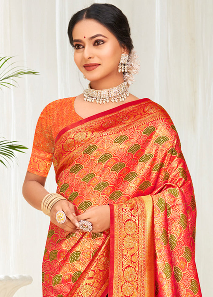 Orange Dupion Silk Saree With Blouse Piece