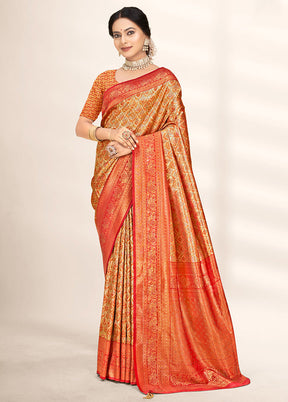 Red Dupion Silk Saree With Blouse Piece - Indian Silk House Agencies