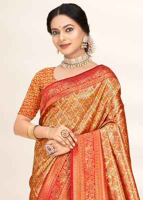 Red Dupion Silk Saree With Blouse Piece - Indian Silk House Agencies