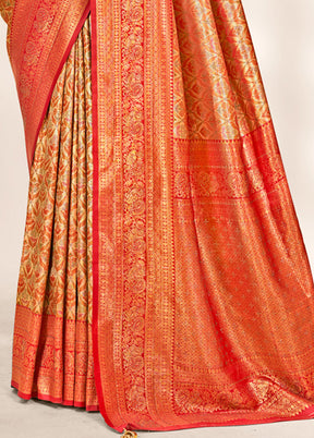 Red Dupion Silk Saree With Blouse Piece - Indian Silk House Agencies