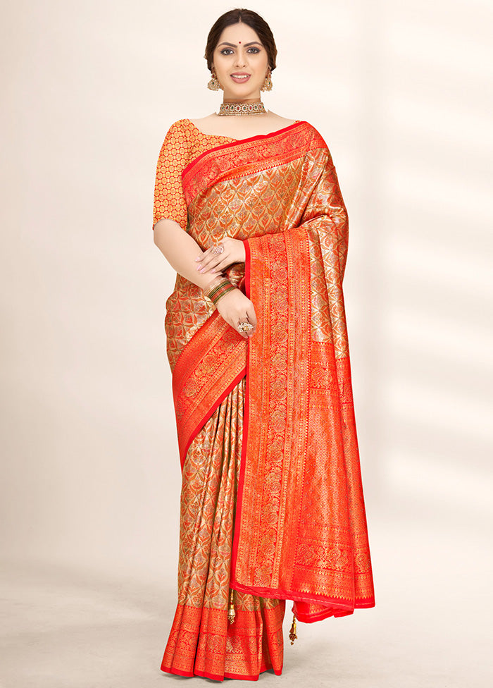 Orange Dupion Silk Saree With Blouse Piece