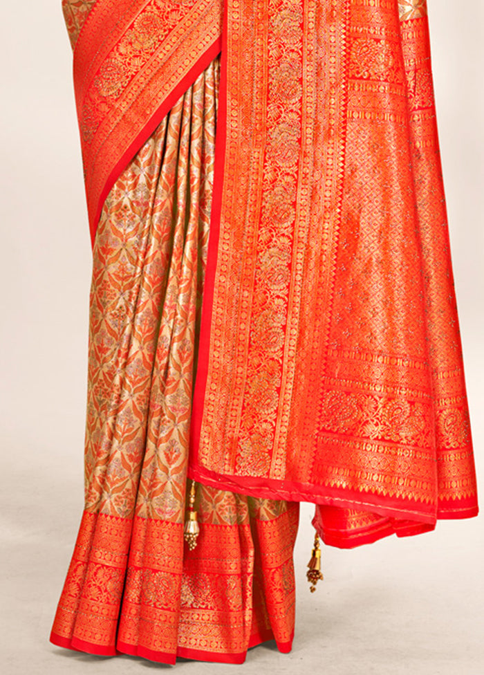 Orange Dupion Silk Saree With Blouse Piece