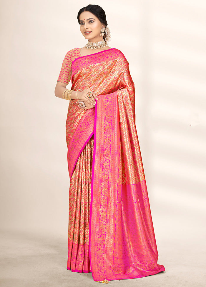 Pink Dupion Silk Saree With Blouse Piece