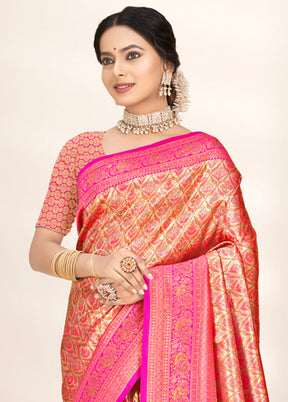 Pink Dupion Silk Saree With Blouse Piece