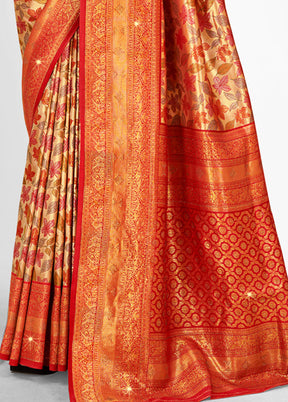 Red Dupion Silk Saree With Blouse Piece - Indian Silk House Agencies