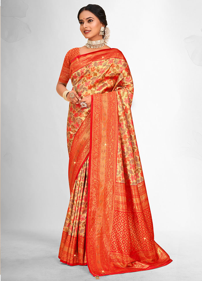 Orange Dupion Silk Saree With Blouse Piece