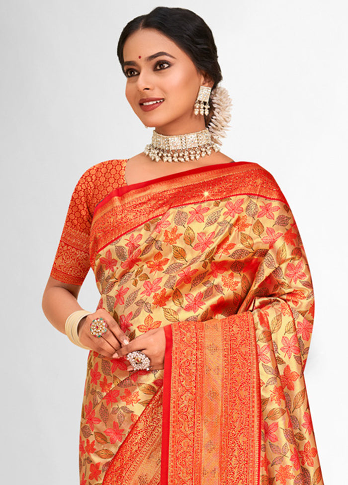 Orange Dupion Silk Saree With Blouse Piece