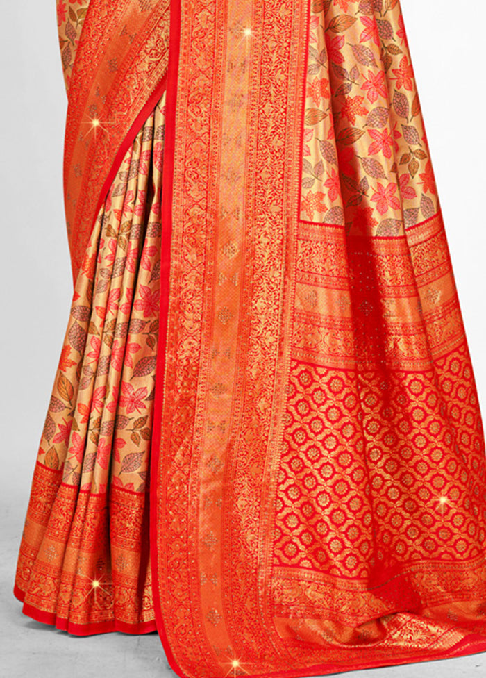 Orange Dupion Silk Saree With Blouse Piece