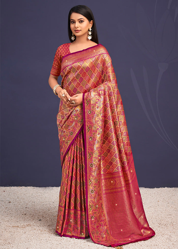 Wine Dupion Silk Saree With Blouse Piece