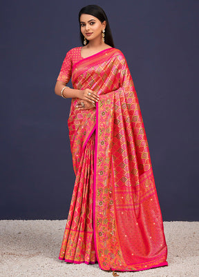 Pink Dupion Silk Saree With Blouse Piece