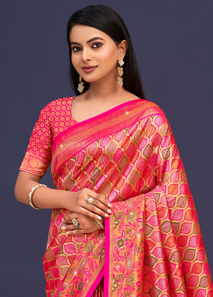 Pink Dupion Silk Saree With Blouse Piece