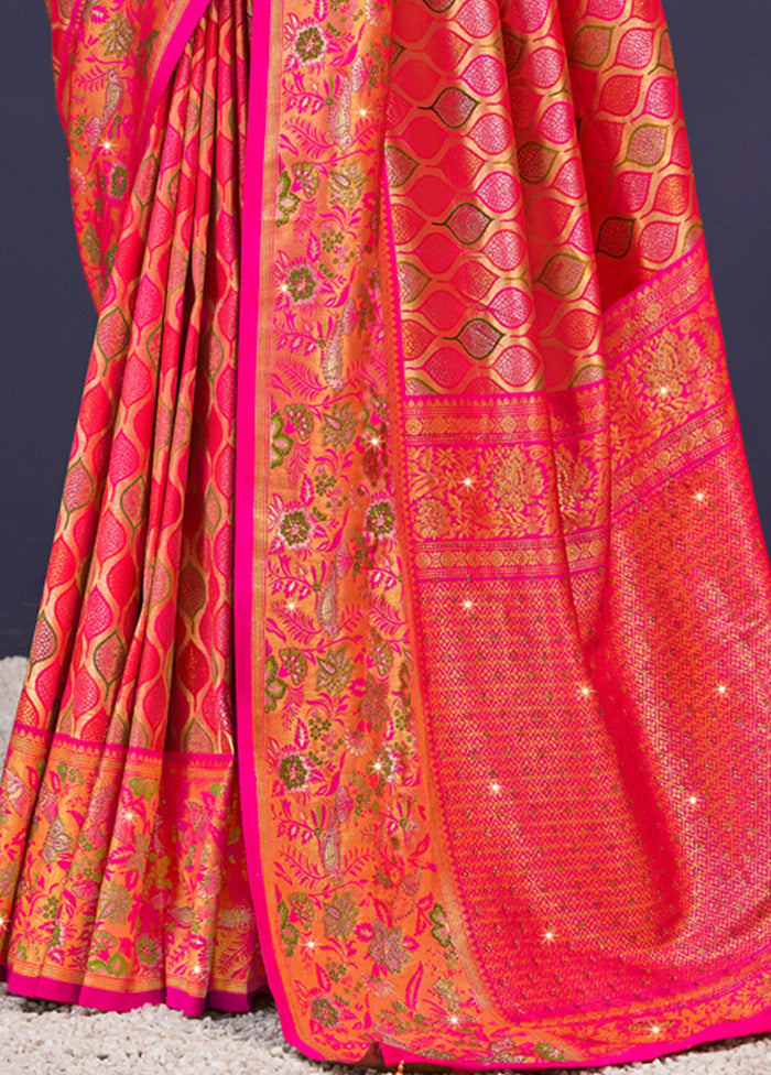 Pink Dupion Silk Saree With Blouse Piece