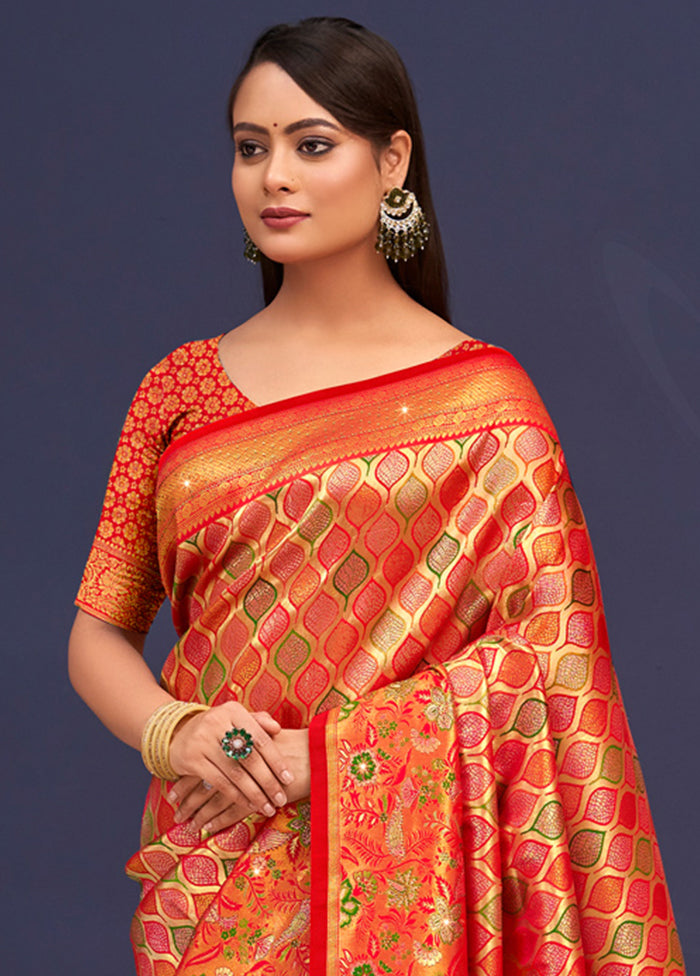 Orange Dupion Silk Saree With Blouse Piece