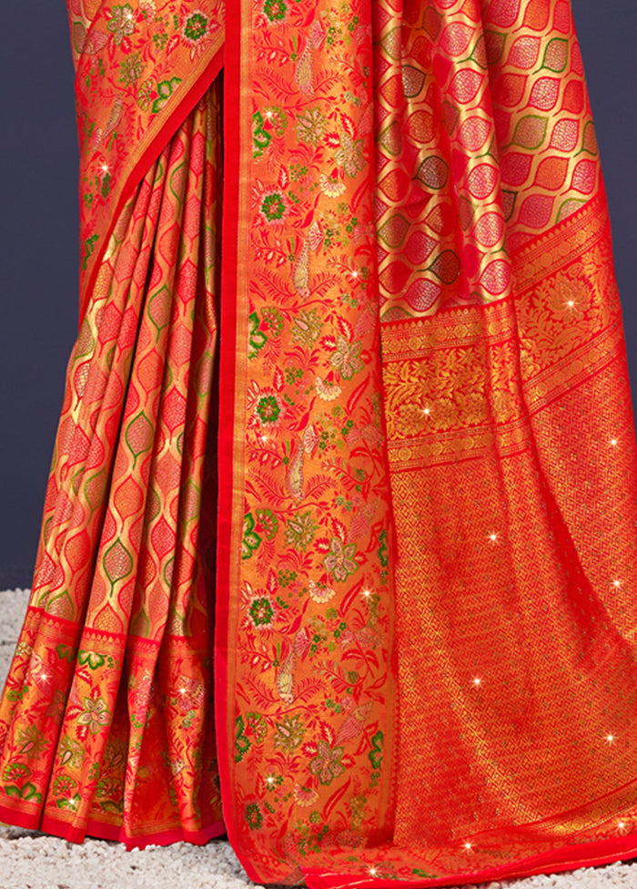 Orange Dupion Silk Saree With Blouse Piece