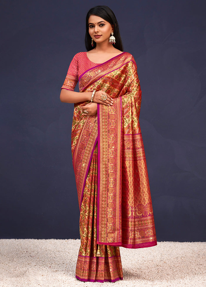 Yellow Dupion Silk Saree With Blouse Piece - Indian Silk House Agencies